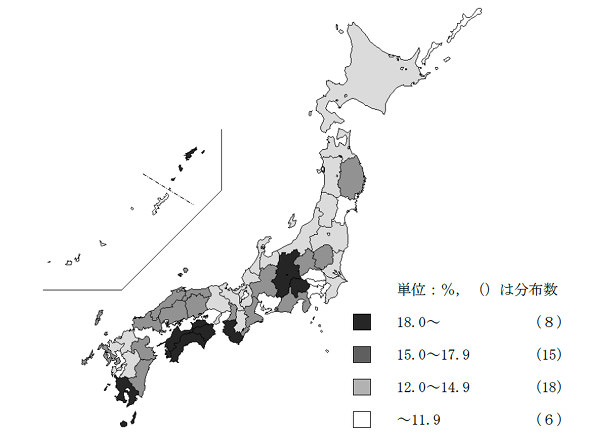 都道府県別 空き家率(平成30年)