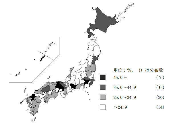 共同住宅の割合－都道府県（平成30年）